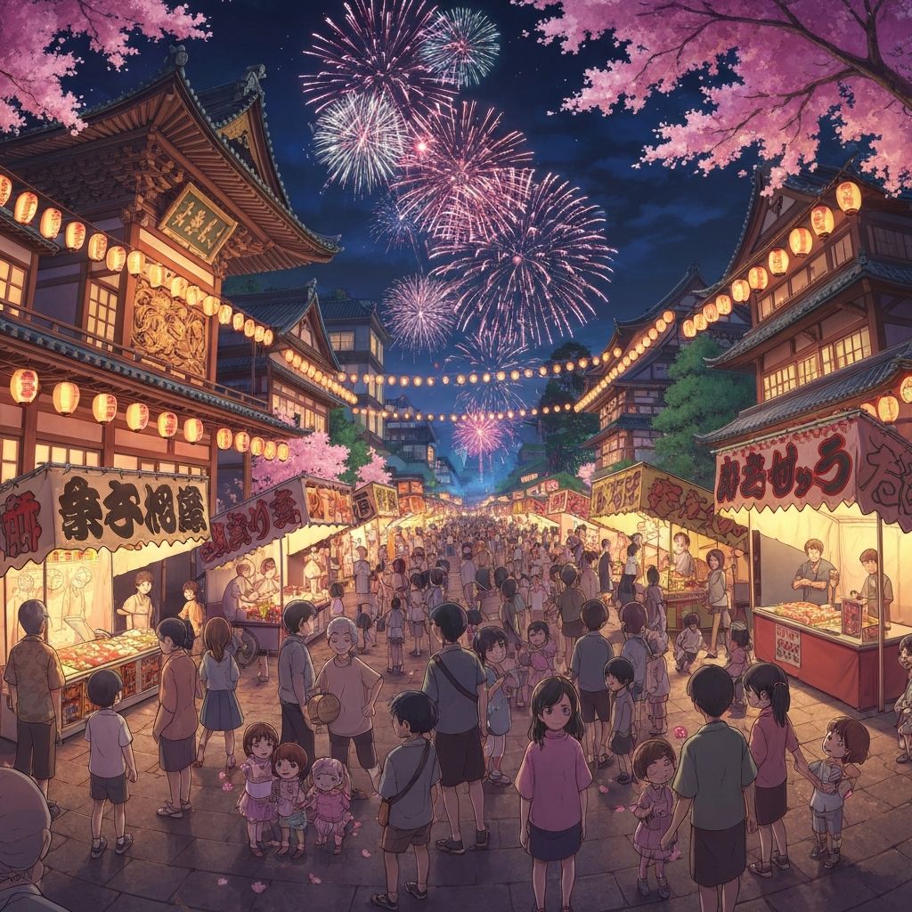 日本の夏祭りの通り